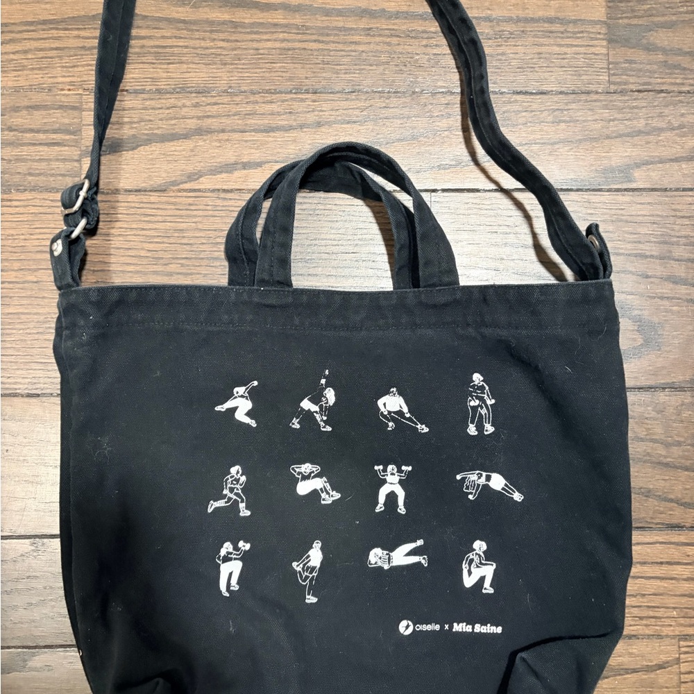 Oiselle Black Tote Bag with White Graphics Oiselle x Mia sane collection